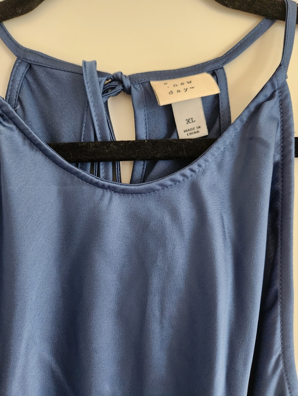 A New Day Blue Satin Maxi Dress XL Tie Back Slip Dress Elegant Minimalist NWT - Picture 5 of 9